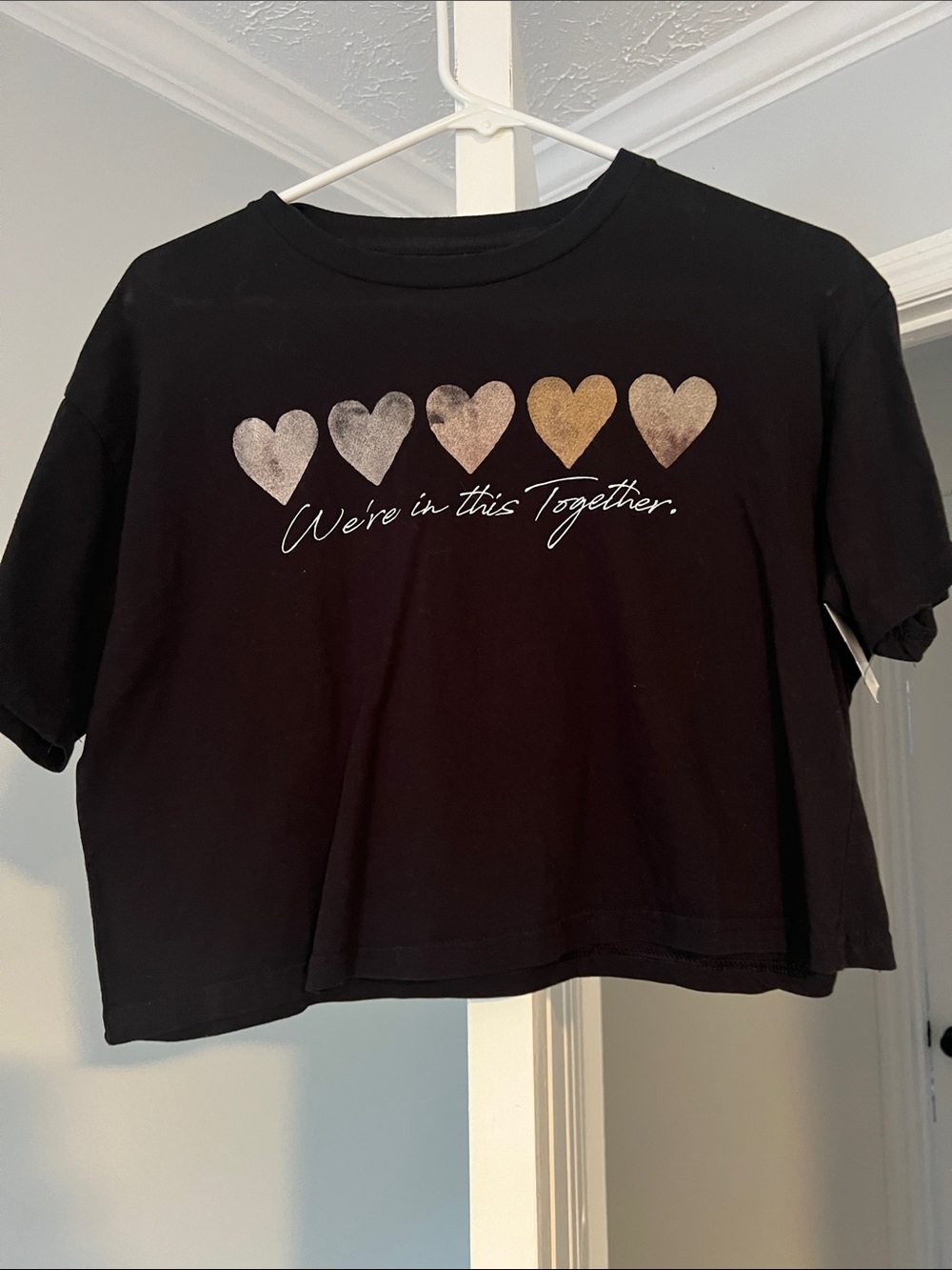 Social Culture Black crop tee with hearts